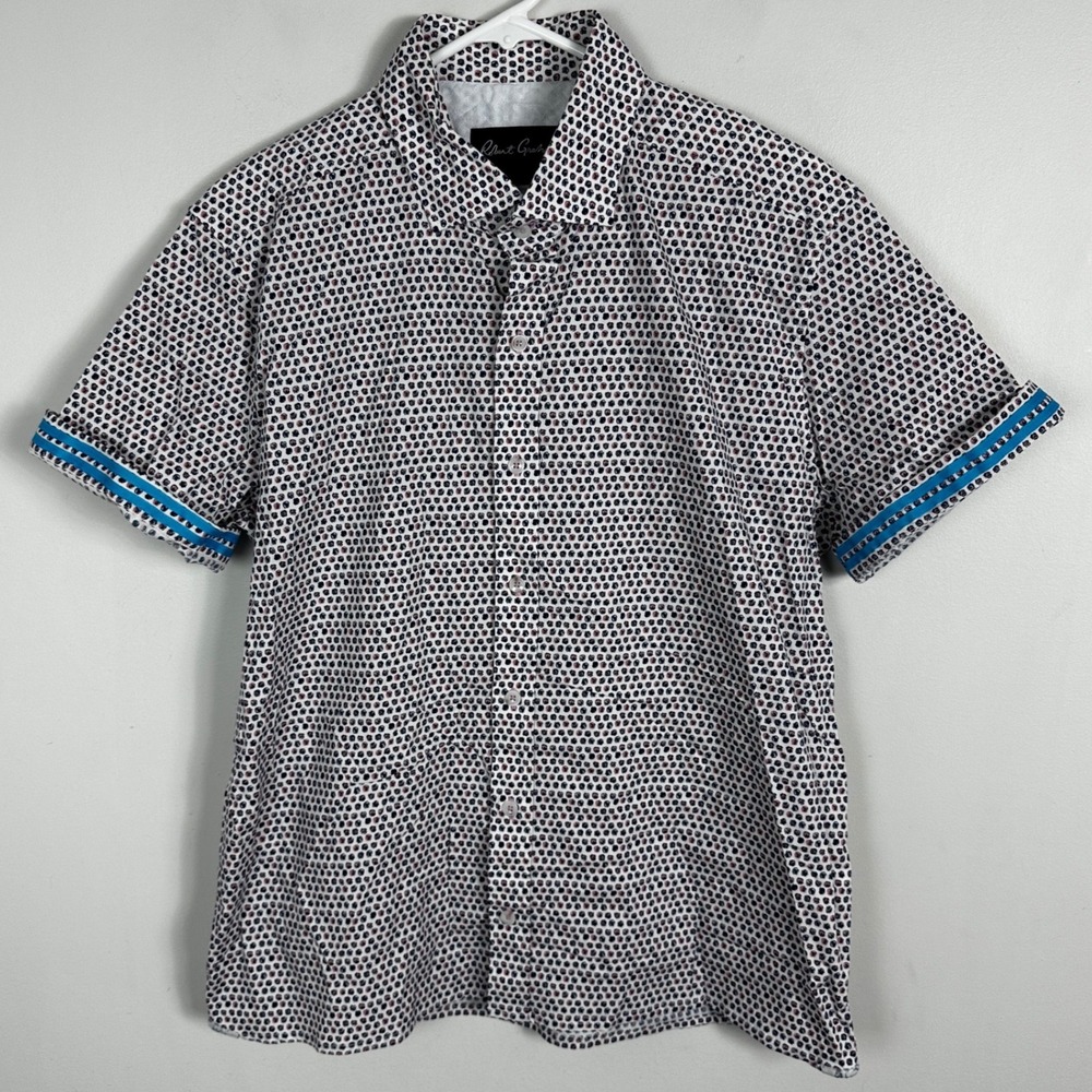 Robert Graham Short Sleeve Button Down Collared Shirt Mens Size XL Flip Cuffs